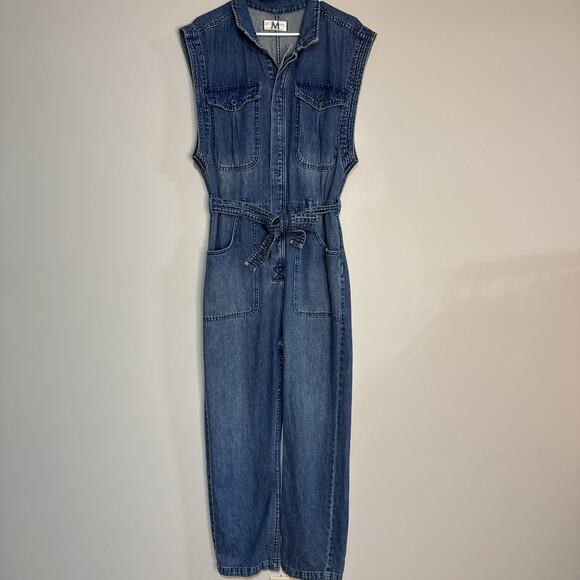 New Free People We The Free Sydney Sleeveless Denim Coveralls Jumpsuit Size M - Picture 1 of 15